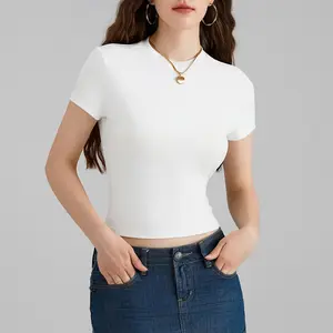 Women Crop Tops Summer CasualFit Solid Color Short Sleeve Basic T-shirts for Party Streetwear