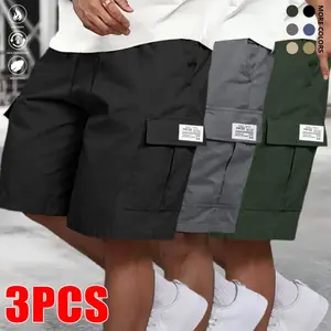 Men's Workwear Shorts 3PCS with Drawstring Waist Multi-Pocket Design Casual Fit Comfortable for Everyday Street Style