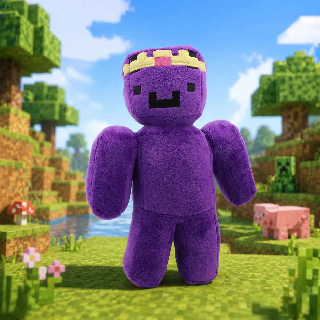 Wemmbu Plush Toys Soft Purple Stuffed Dolls, Cuddly Stuffed Animals, Soft Huggable, Cute Pixel Character Plush with Crown Design Gaming Inspired Plushies Cozy Hugging Toy for Kids Teens Gamers Room Decor Gift Idea Birthday Christmas Gift