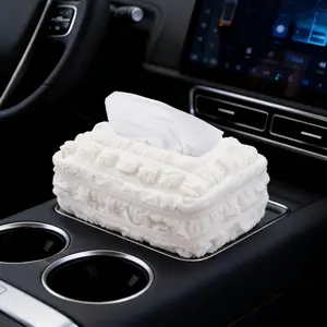 Beige White Car Tissue Holder, Car Standard Tissue Holder, Multi-Functional Car Tissue Boxes, Soft Puff Fabric with Adjustable Elastic Band, Keep Car Tidy, for Sun Visor, Backseat, Armrest