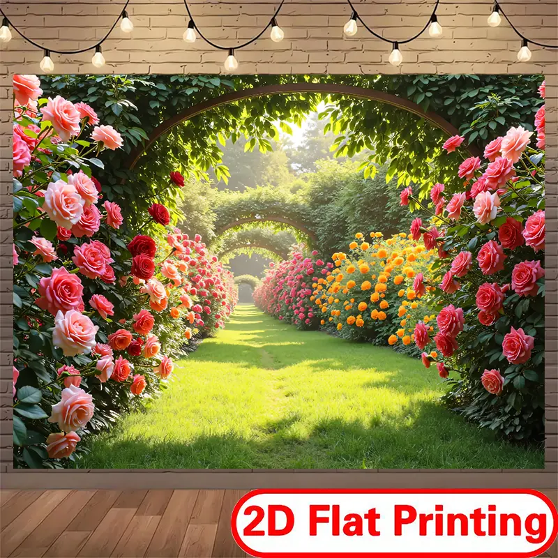 Festive Flower Backdrop Tapestry, 100% Polyester Smooth Surface, 2D Flat Printing Decoration - Wedding Arched Backdrop, Wall Banner for Home, Flowers