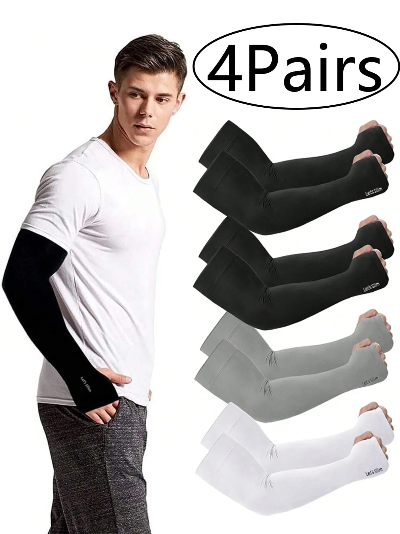 4 Pairs Unisex Sun Protection Sports Arm Sleeves, UV Arm Sleeves, Compression Design, Ideal for Golf Cycling Running Outdoor Activities
