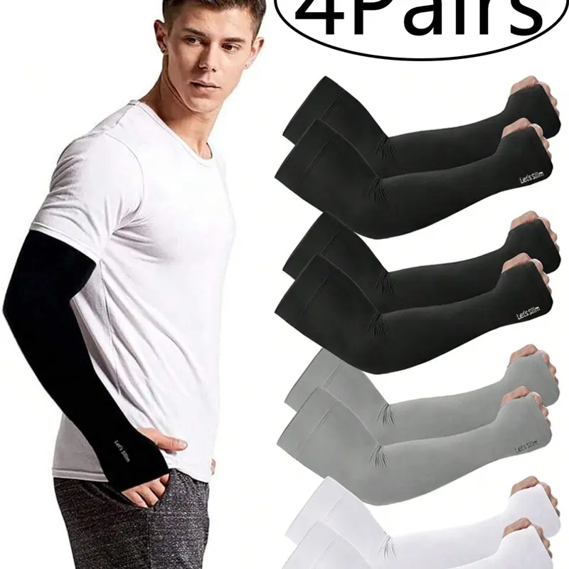 4 Pairs Unisex Sun Protection Sports Arm Sleeves Cover, UV Arm Sleeves, Summer Arm Sleeve, Compression Design, Ideal for Golf Cycling Running Outdoor Activities