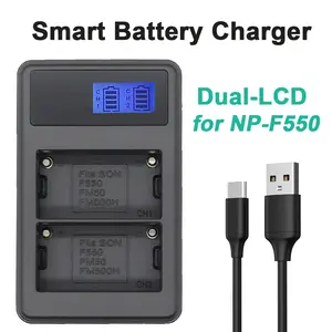 1Pcs NP-F550 Dual Slot Camera Battery Charger, LCD Display Screen, Suitable for Sony NP F550, F970, F960, F770, F750, F570, F530, F330, CCD-SC55, SC5, SC9 and more, Battery charger for DSLR camera (product does not include battery)