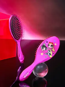 THE POWERPUFF GIRLS X SHEIN Rose Red Blossom, Bubbles, Buttercup Pattern Cushioned Hair Brush
