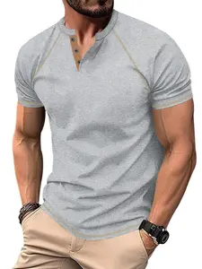 Men's Waffle Knit Henry Shirt, American Vintage Colorblock Design, Comfortable Breathable Slim Fit, Daily Commute Gym Outdoor Casual Wear