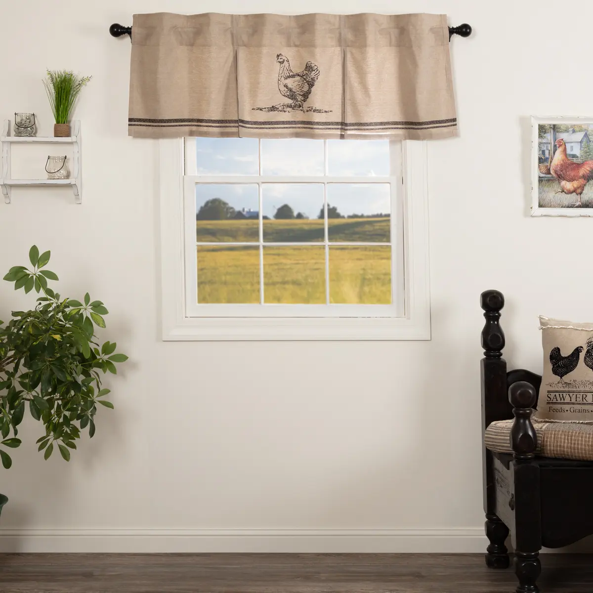 Farmstead Charcoal Chicken Valance