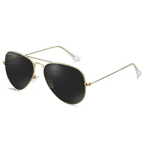 Kesaplan Classic Aviator glass lens Sunglasses for Women & Men Metal Frame UV400 Protection Driver Sunglasses with Gold Frame and Black Lenses Oversized sunglasses  women