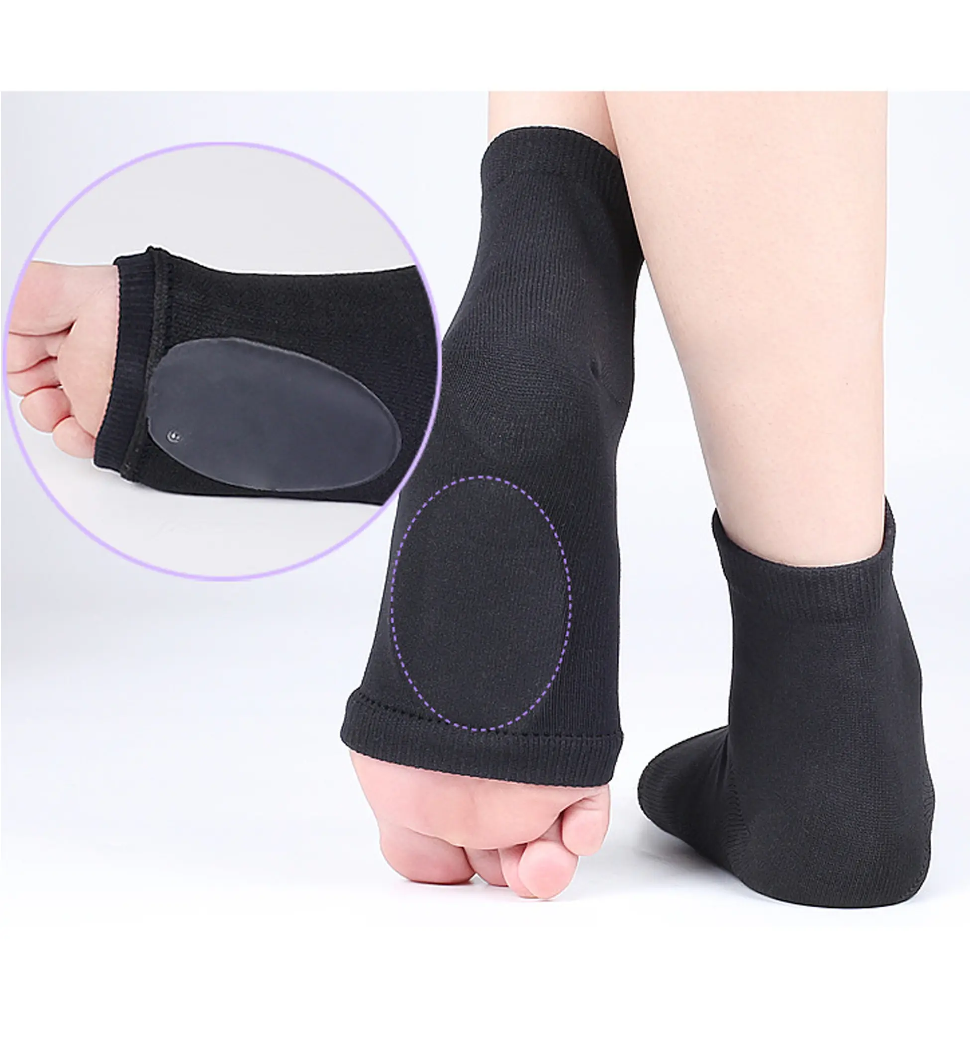Achilles Fasciitis Heel Protector Compression Padded Sleeve Socks Premium Gel Heel Socks Achilles Tendon Support Compression Socks for Bursitis Tendonitis Dry Cracked