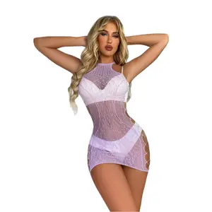 Valentine's Day Lace Fishnet Fitting Dress: Romantic and Alluring Female Charm Lingerie Bodycon Cutout