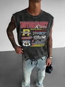 Men's Vintage Graphic Print Tank Top, Regular Fit Casual Retro Sleeveless Top for Summer, Men's Top for Daily Wear, Vest, Clothing, Cotton, Menswear