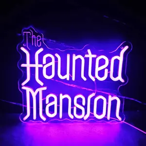 Purple Gothic Mansion Neon Sign - Spooky Glow Lighting, Halloween Party Haunted House Decor, Gothic Theme Neon Lights