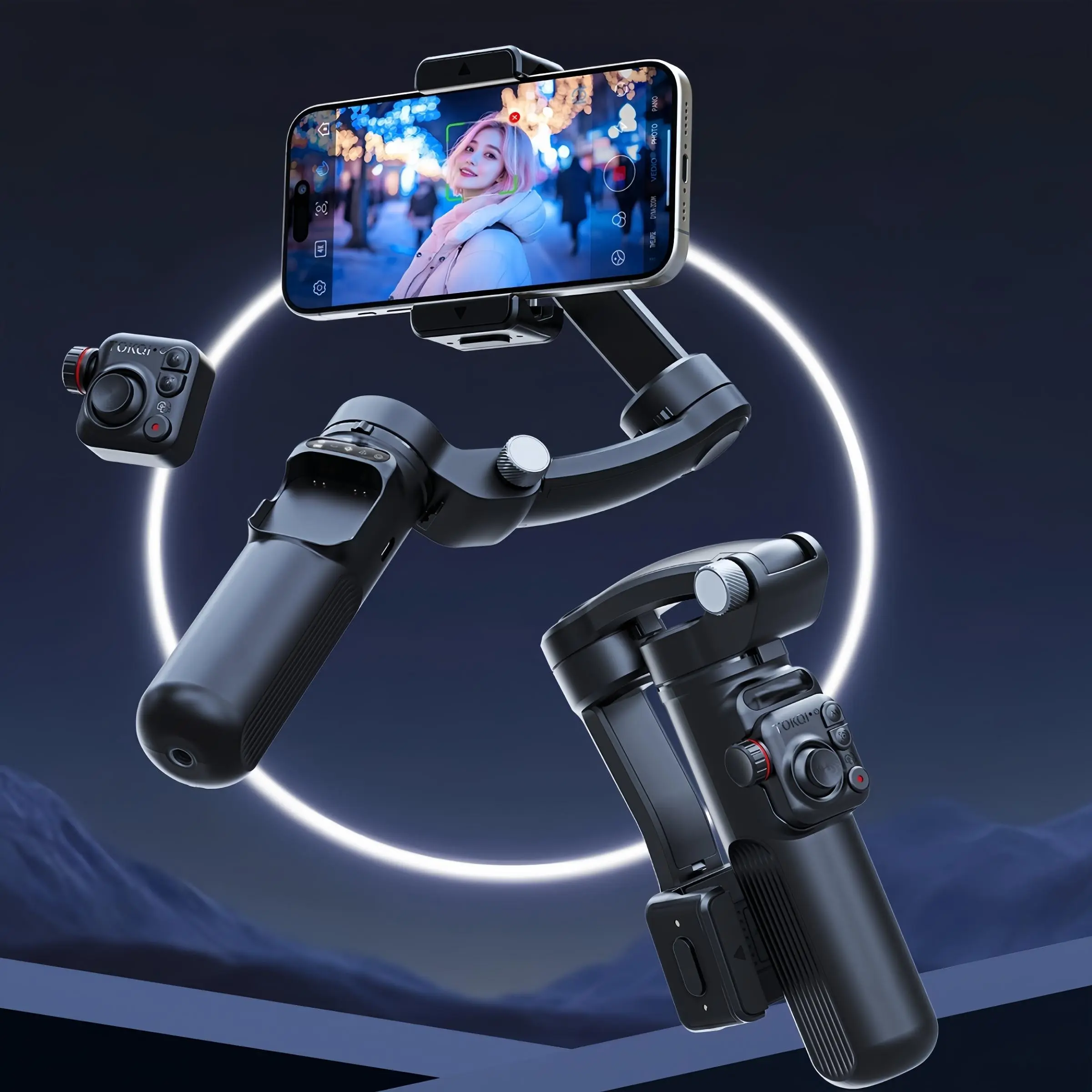 Handheld 3-axis Stabilizer, 1 Count Intelligent AI Anti-shake Gimbal with Remote Control & Fill Light, Selfie Accessories for Shooting Videos & Photos