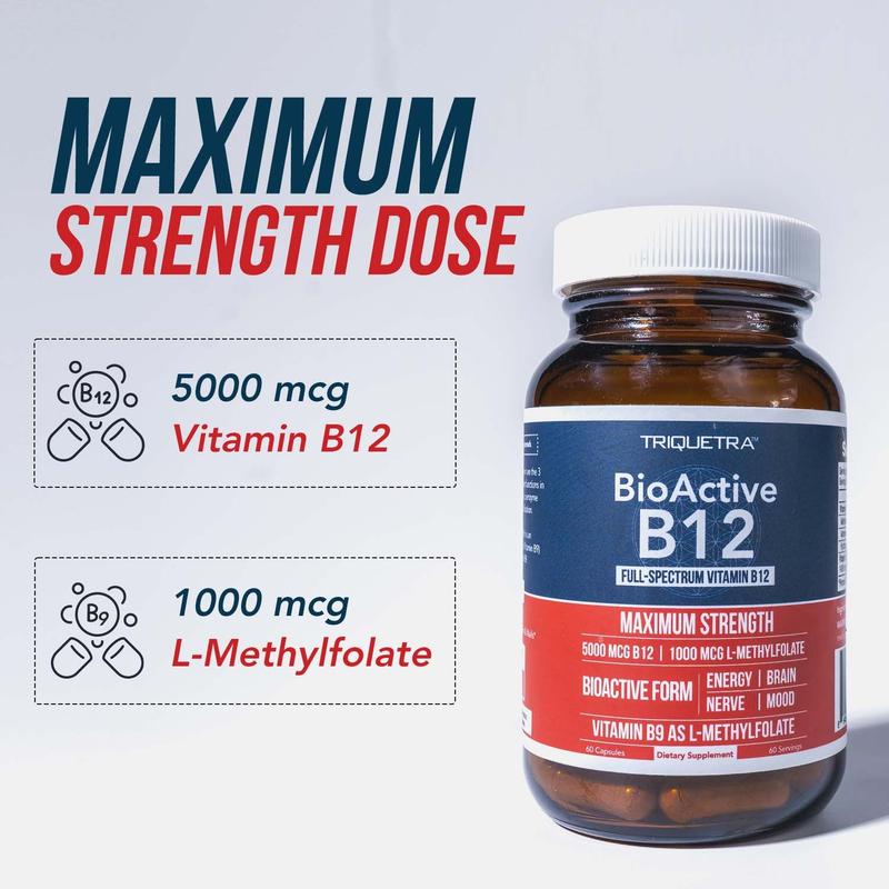BioActive B12: Vitamin B12 Plus L-Methylfolate Healthcare Fitness Supplement Edible Dietary Bathroom