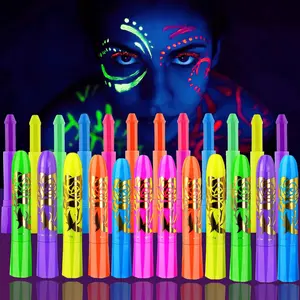 12 Pieces Glow Blacklight Face & Body Paint Makeup Glow in The Dark Face Painting Kit Neon Paint Sticks for Adult Halloween Glow Party