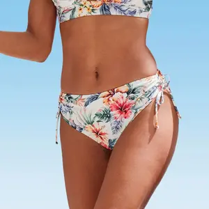 Women's Tropical Print Mid Rise Bikini Swimsuit Bottom - LASCANA - Ivory Printed Floral 6