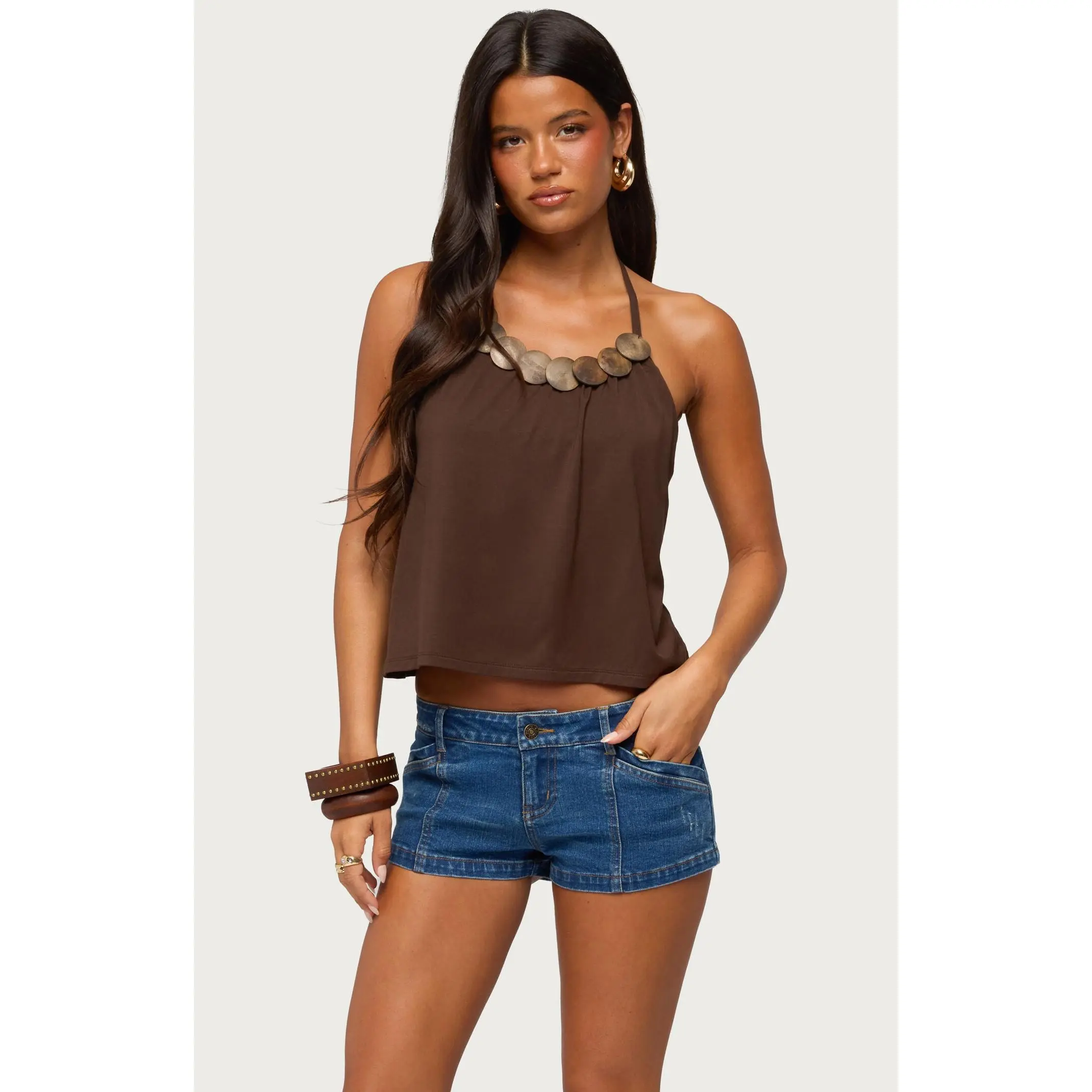 Edikted Women's Gale Wood Disc Halter Top