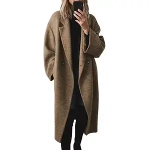 Women's Winter Double-Breasted Long Wool Coat Notched Lapel Long Coat