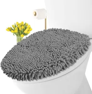 [New Deal] Chenille Soft Toilet Lid Cover 18"L x 18"S Machine Washable Microfiber with Rubber Backing and Elongated Oblong Lids