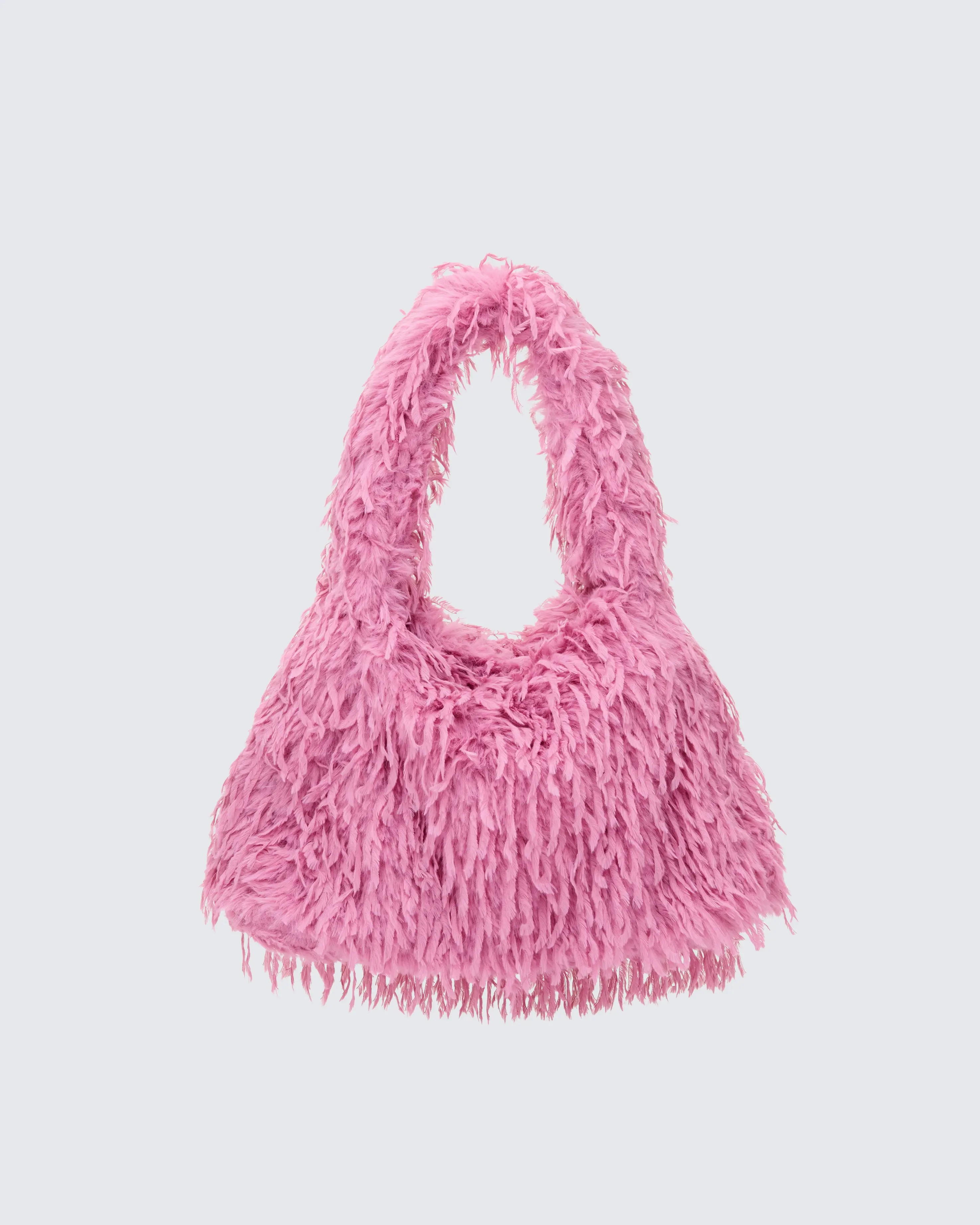 FINESSE Women's Dusty Pink Veda Ruched Hobo Bag - Hobo Purses with All-Over Shaggy Faux Fur Texture, Tie Neck, Feminine Aesthetic, Casual Party Shoulder Bag, Gifts for Her