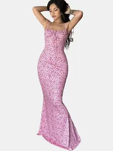 Floral Printed Halter Mermaid Dress Casual Wear Fabric Summer Comfortable Elegant