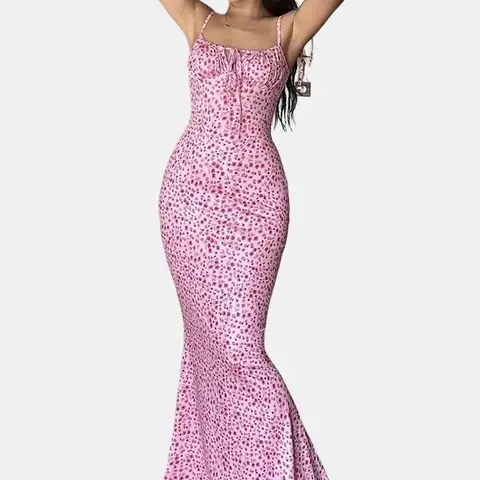 Women's 1-Piece Floral Print Halter Mermaid Maxi Sundress - Sleeveless, Adjustable Strap, Pull-On, Comfortable Summer Fabric, Easy Styling, Casual Elegant Dress