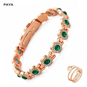 PAYA Magnetic Copper Bracelet for Women-Updated 3800 Gauss Magnets-Adjustable Length with Secure Clasp-Luxury Multi-Facet Crystal Inlays