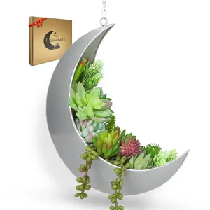 Lunar Silver Hanging Moon Planter for Moon Room Decor - Great for Succulents, Air Plant, Mini Cactus, Faux, Artificial Plants-Boho Hanging Planters for Indoor Plants, Witchy Gifts for Women, Birthdays,Plant Lovers