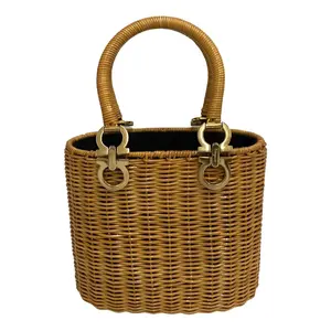 Pre-owned SALVATORE FERRAGAMO Wicker Tote Bags Rattan Handbag