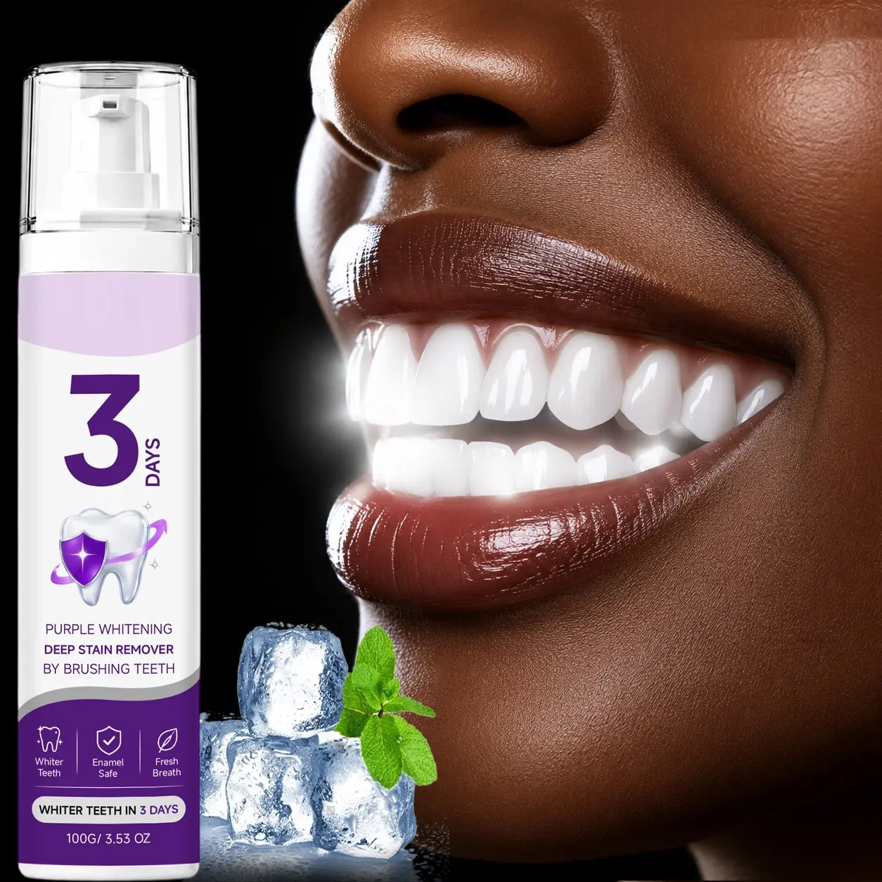 Mint & HAP Purple Oral Toothpaste - 3-Day Fast Mouth Cleaning, Instant Stain Removal, Bad Breath Elimination - Dental Whitening, Breath Care, Daily Care Oral Freshening Toothpaste for Daily Brushing, Travel Use