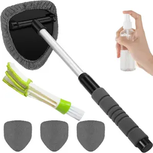 Windshield Cleaner Tool - Extendabie HandleAuto Glass Wiper Kit with 4 Reusable WashableMicrofiber Pads! Perfect for Car Interior &Exterior, Cleans Dirty Windows Easily. GreenWand + Cloth Pads, Must-Have Car CleaningBrushes for Spotless Glass