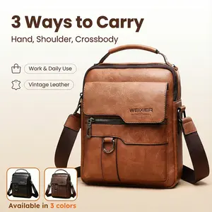 WEIXIER Men's PU Leather Crossbody Bag Vintage Street Style Large Capacity Commuter Bag with Adjustable Shoulder Strap for Business Travel & Everyday Use Perfect Gifts for Him Valentine's Day Gifts