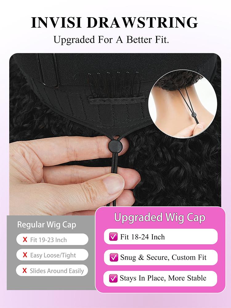 Mihugass V Part Straight Human Hair Wig Burmese Curly Glueless Upgrade Curly & Kinky Straight & Loose Body Wig No Leave V Shape Clip in Half Wig With Drawstring No Glue No Sew Beginner Friendly 200% Density Wig