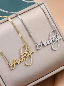 Metallic Shine Necklace with Unique Name Design, Letter Necklace, Casual Style Chain Accessory for All Seasons, Exclusive Personalized Jewelry Gift