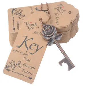 100 Sets Wedding Favors Rose Key Bottle Opener for Bulk Wedding Guests Gifts Vintage Skeleton Key Opener with Escort Tag Cards and Keychain