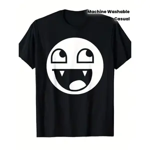 Men's Y2K Emo Vampire T-hirt- Vintage Bat and Vampire Face Print Paired with a Humorous Joyful Face, Suitable for Costume Parties, Themed Events, and Casual Attire. Round Neck, Short-sleeved, Casual Base Shirt, Machine Washable, Emo Gothic Street St