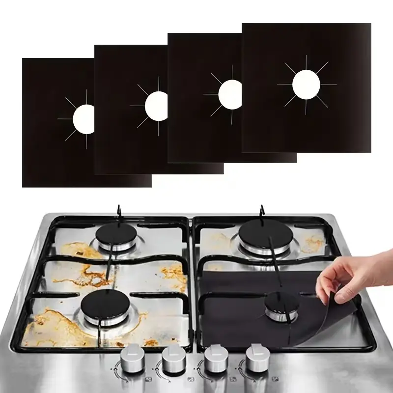4pcs Teflon Stain and Oil Resistant Cleaning Mat, Gas Stove Protector Pad for Home Kitchen