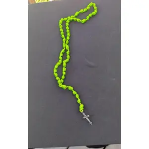 Bright Green Knotted Rosary with Nickel Crucifix