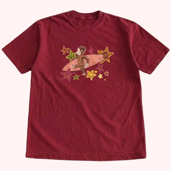 Surfing Curious Monkey Graphic Tee, Vintage Y2K Beach Summer Unisex T-Shirt