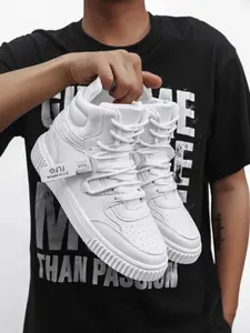 Unisex High Top Casual Sports Walking Shoes, Men's PU Leather Flatform Sneakers, Comfortable Thick Sole, Anti-Slip, All Seasons, Round Toe