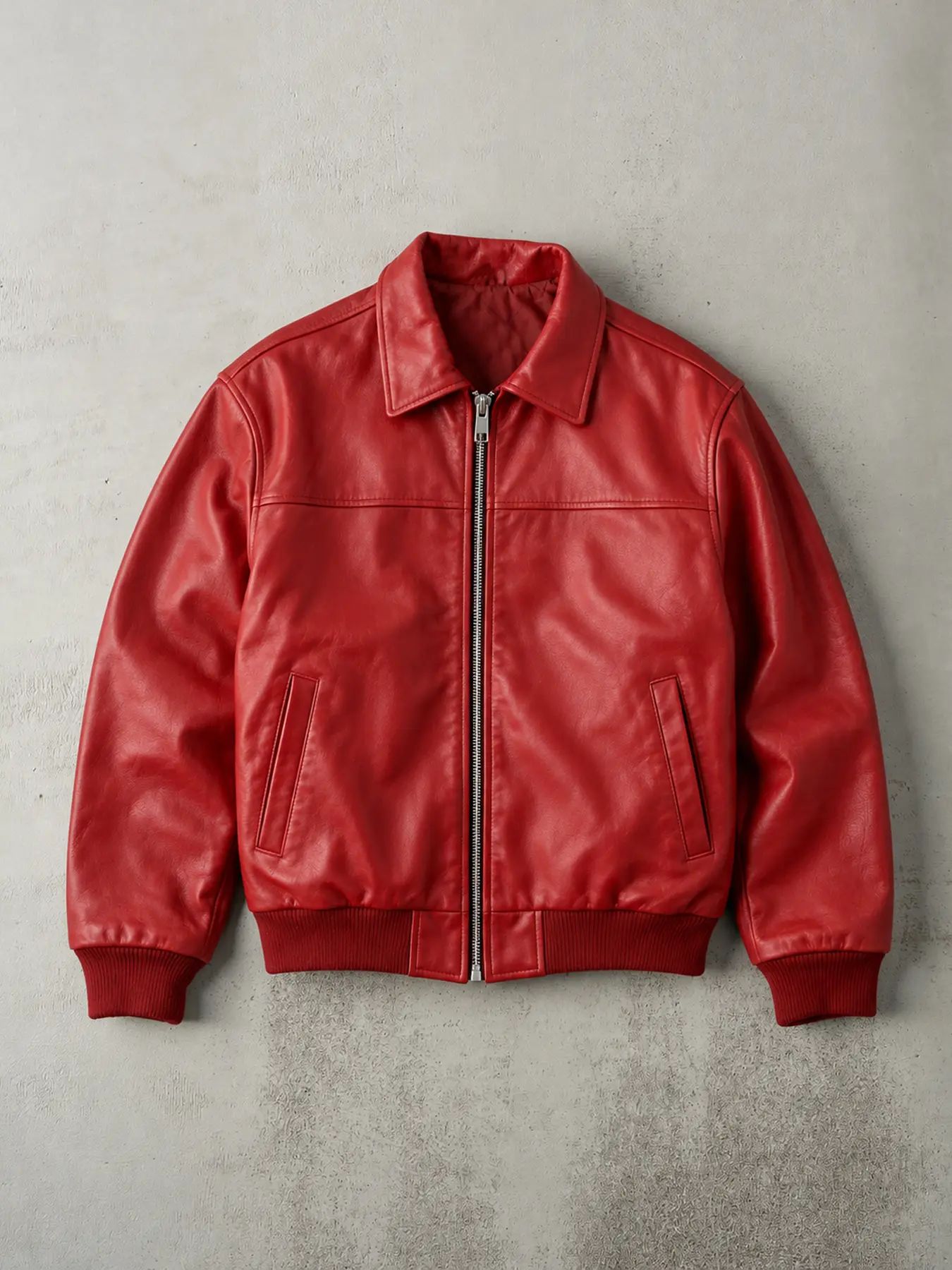 Men’s Solid Plain Polyurethane Faux Leather Jacket - Classic Collar, Full Zip, Side Pockets, Ribbed Trim, Zippered Long Sleeve - Casual Wear Coat for Fall Streetwear (Zippered Long Sleeve Men's Real & Faux Leather Jackets Category),sohochic