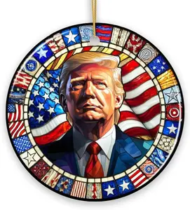 Donald Trump in Stained Glass Style, Ceramic Ornament - Circle, Star, Heart, Oval Shapes