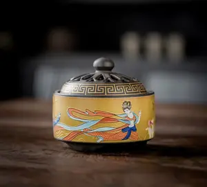 Ceramic Incense Burner Dunhuang frescoes pattern, 1 count ceramic incense holder,creative home decoration,home fragrance accessories (without incense)