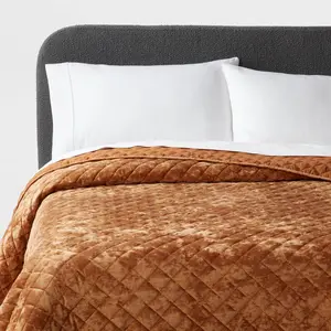 King Luxe Diamond Stitch Velvet Quilt Camel - Threshold: OEKO-TEX Certified, Machine Washable