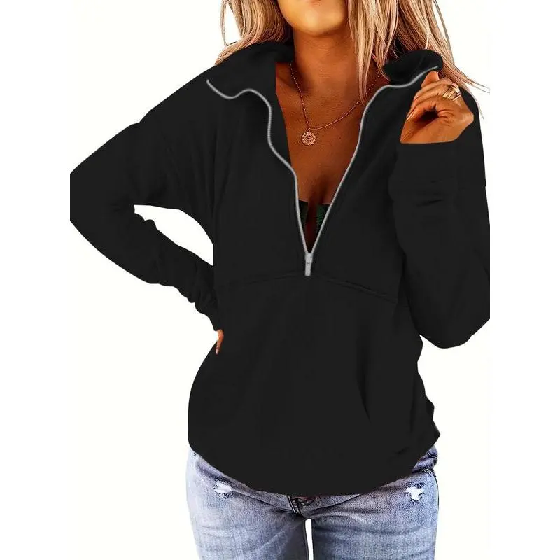 Women's Plain Half Zip Drop Shoulder?Sweatshirt, Casual Long Sleeve Collared Sweatshirt for Fall & Winter, Women's Clothing for Daily Wear Women's Plain Half Zip Drop Shoulder?Sweatshirt, Casual Long Sleeve Collared Sweatshirt for Fall & Winter, Women's Clothing for Daily Wear