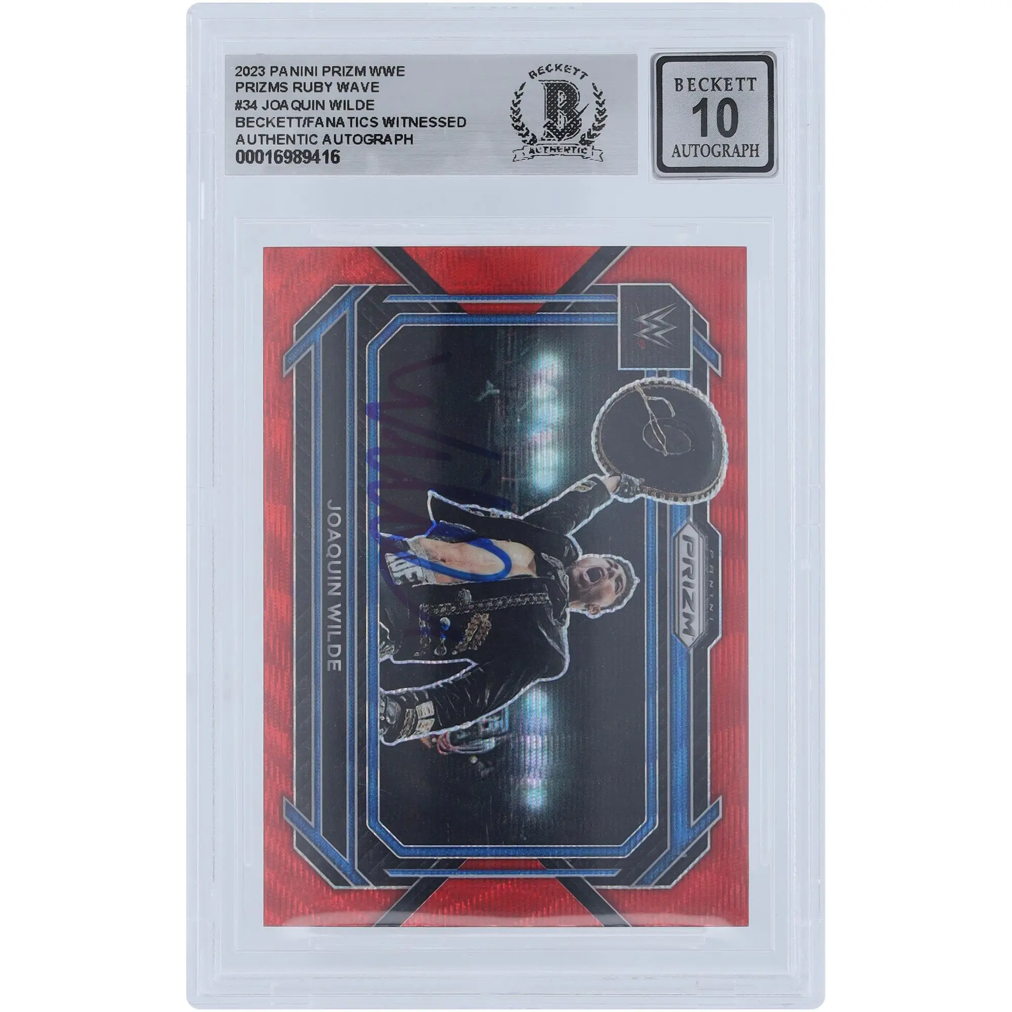 Joaquin Wilde WWE Autographed 2023 Panini Prizm Ruby Wave Prizm #34 Beckett Fanatics Witnessed Authenticated 10 Card - Fanatics Authentic Certified