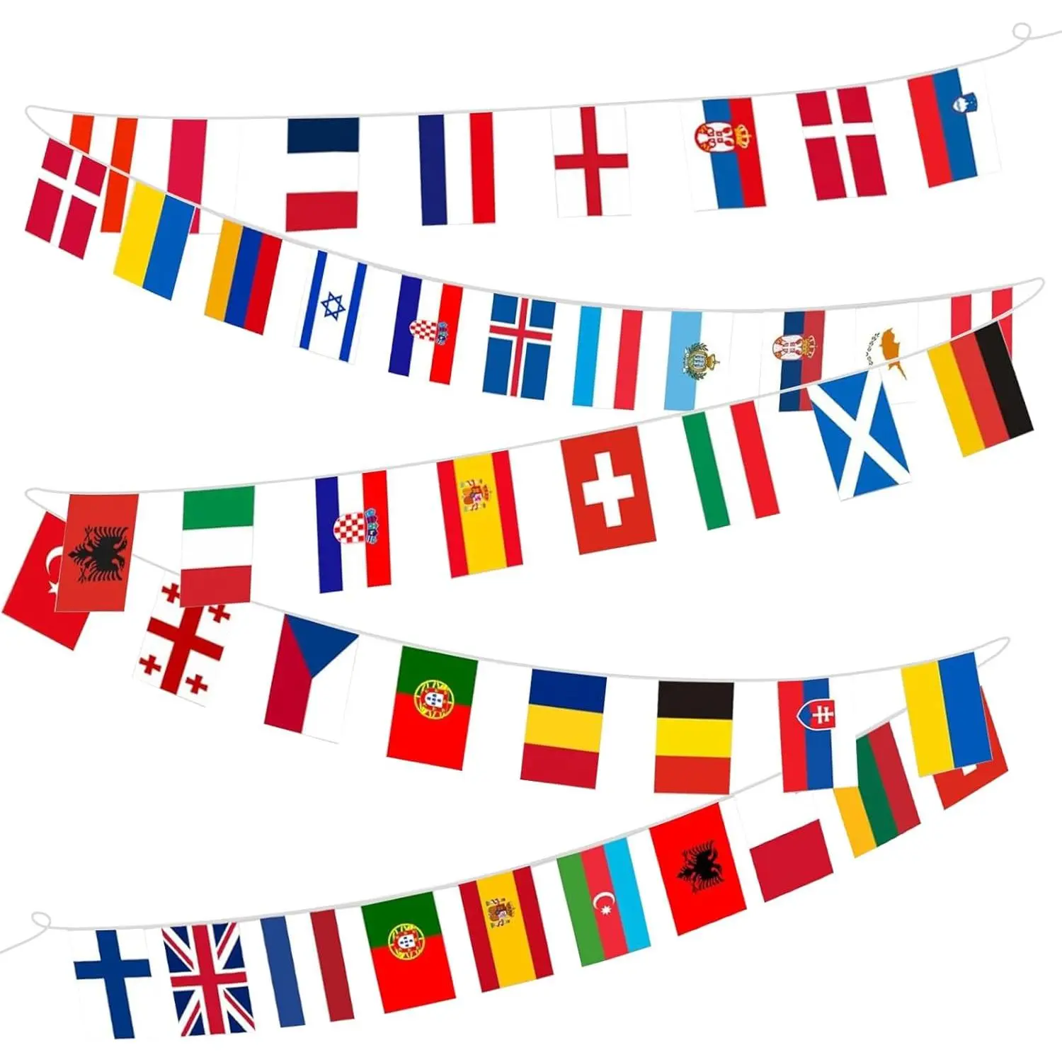 Decorative International Flags Bunting Banner - 100-Country, 82ft Reusable Polyester Party Supplies for Outdoor Festivals & Classroom Use, Pre-Strung, 100 Countries