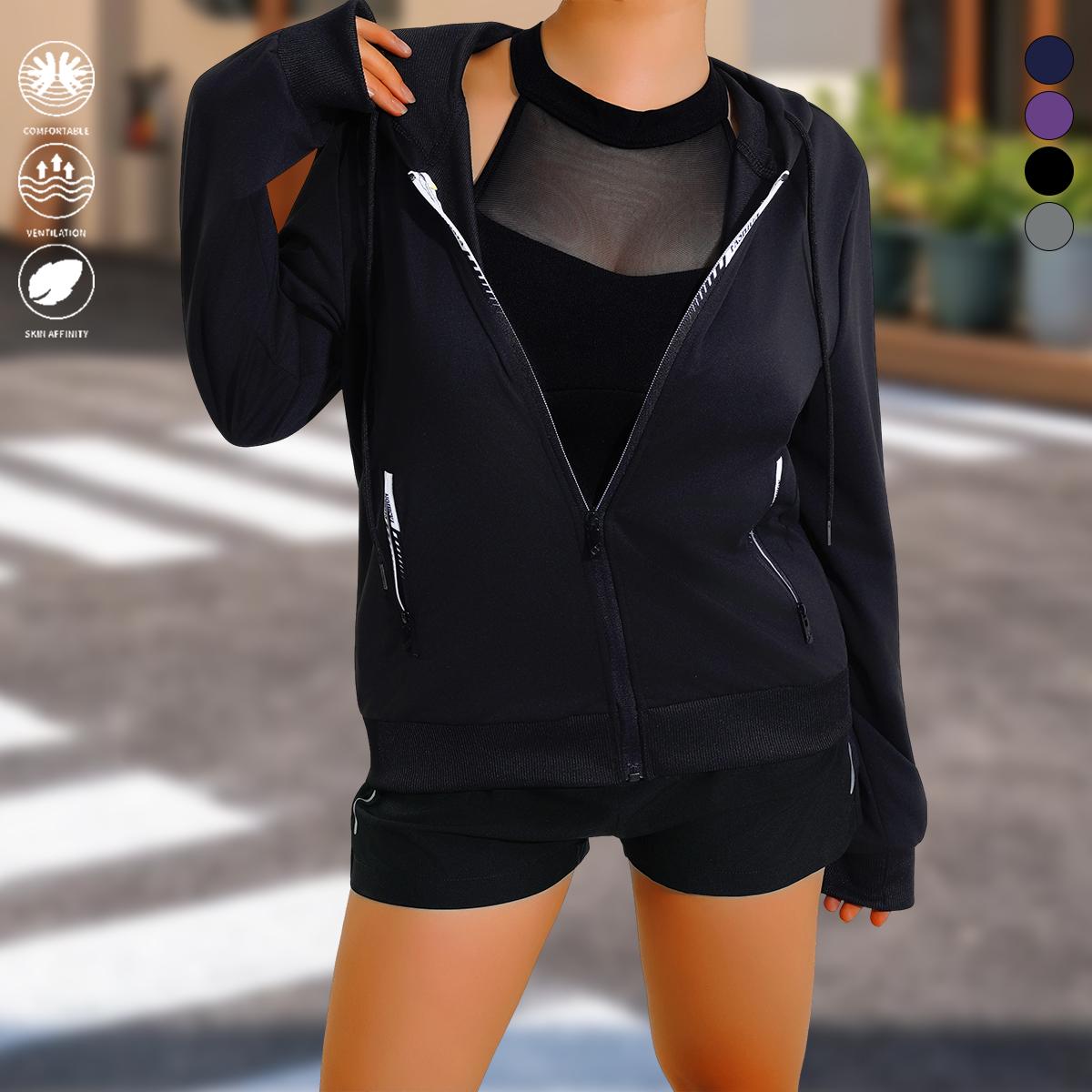 2-pack women’s casual hooded sweatshirt cardigan set, lightweight women’s outerwear, solid color, suitable for outdoor sports and casual wear, womenswear