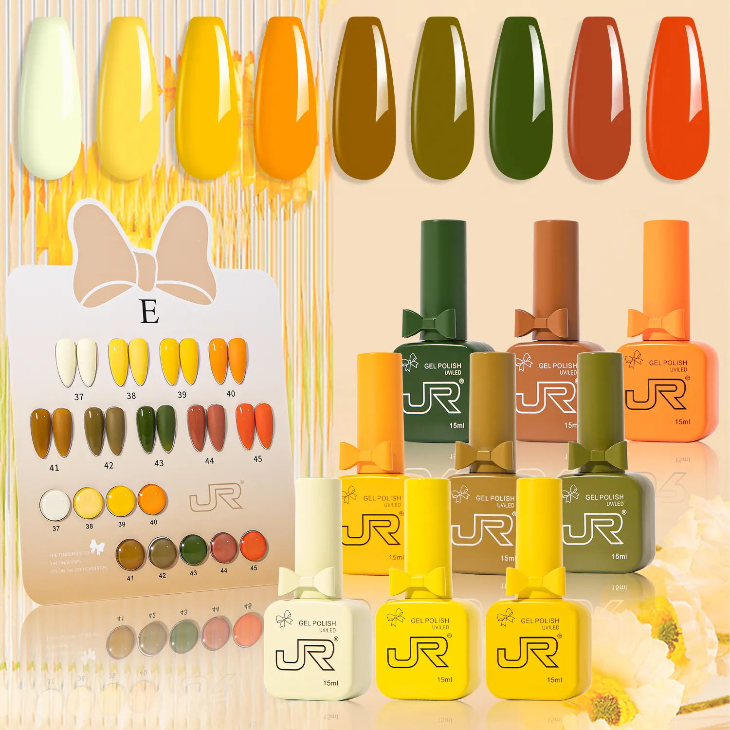 JR 9-Piece Smooth Summer Gel Nail Polish Set (15ml Each) - HEMA-Free, 60s Fast Curing, 21-Day High-Gloss Soak-Off UV/LED Colors for DIY Manicure, Pool Parties, Outdoor Events (Maple Orange Shades), Flawless, Bottle, Pumpkin Orange, Beach, Casual, French T