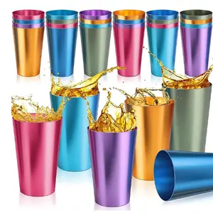 Assorted Colors Retro Metal Stainless Steel Aluminum Gold Silver Rainbow Cups for Iced Cold Water Coffee Drinking Reusable Tumblers 4-12 Packs